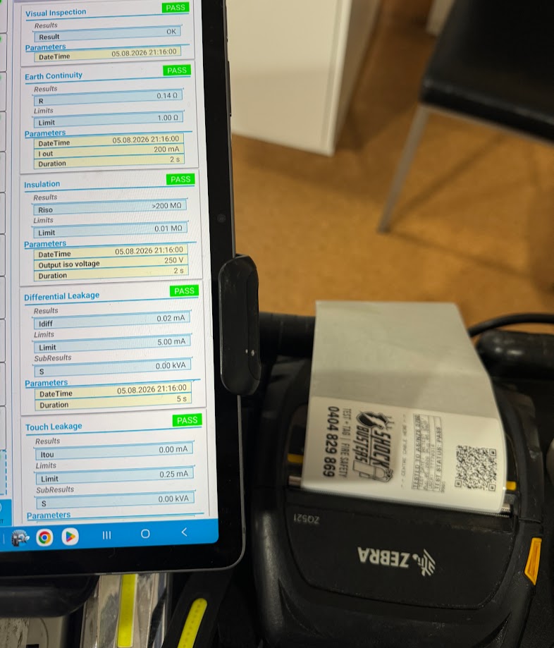 Shock Busters Test and Tag NSW and South East QLD - Test measurement examples on screen 
